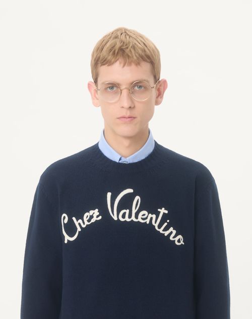 Valentino - シェ ヴァレンティノ エンブロイダリー ウール クルーネックニットプル - ブルー - メンズ - ニット